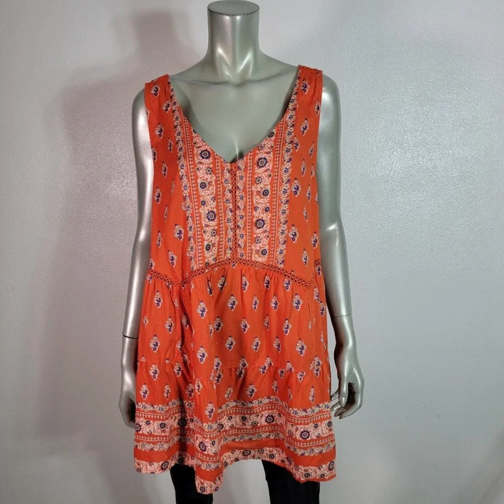 Romantic Gypsy Double V-Neck‎ Tank Top Plus Size 2X Rayon Sleeveless Orange NWT